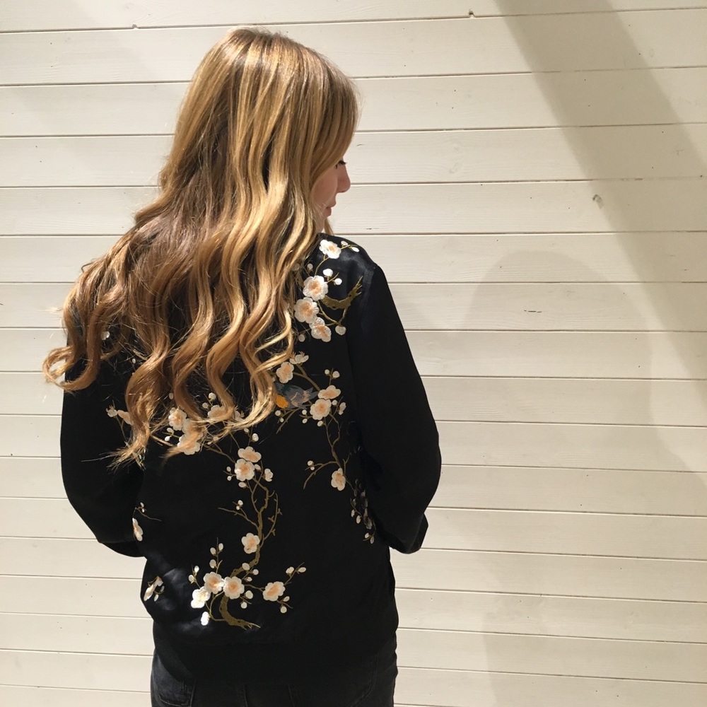 Zara floral embroidered bomber jacket